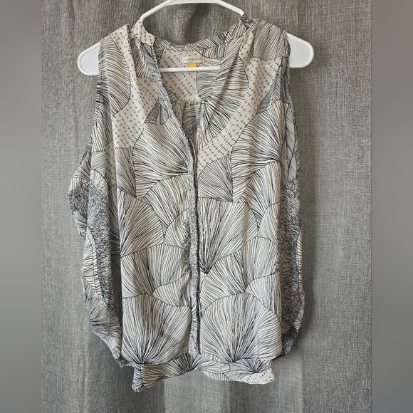 Anthropologie Leifsdottir Silk Button Down Abstract Tank Sz 0 (XS) Oversized - Picture 1 of 5